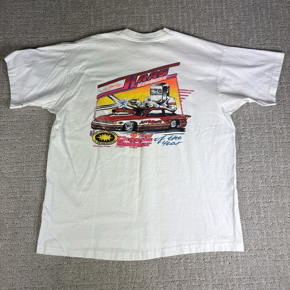 Vtg  Jerry Haas racing shirt sz XL 1992 90s 7 Time Chasis Builder Single Stitch